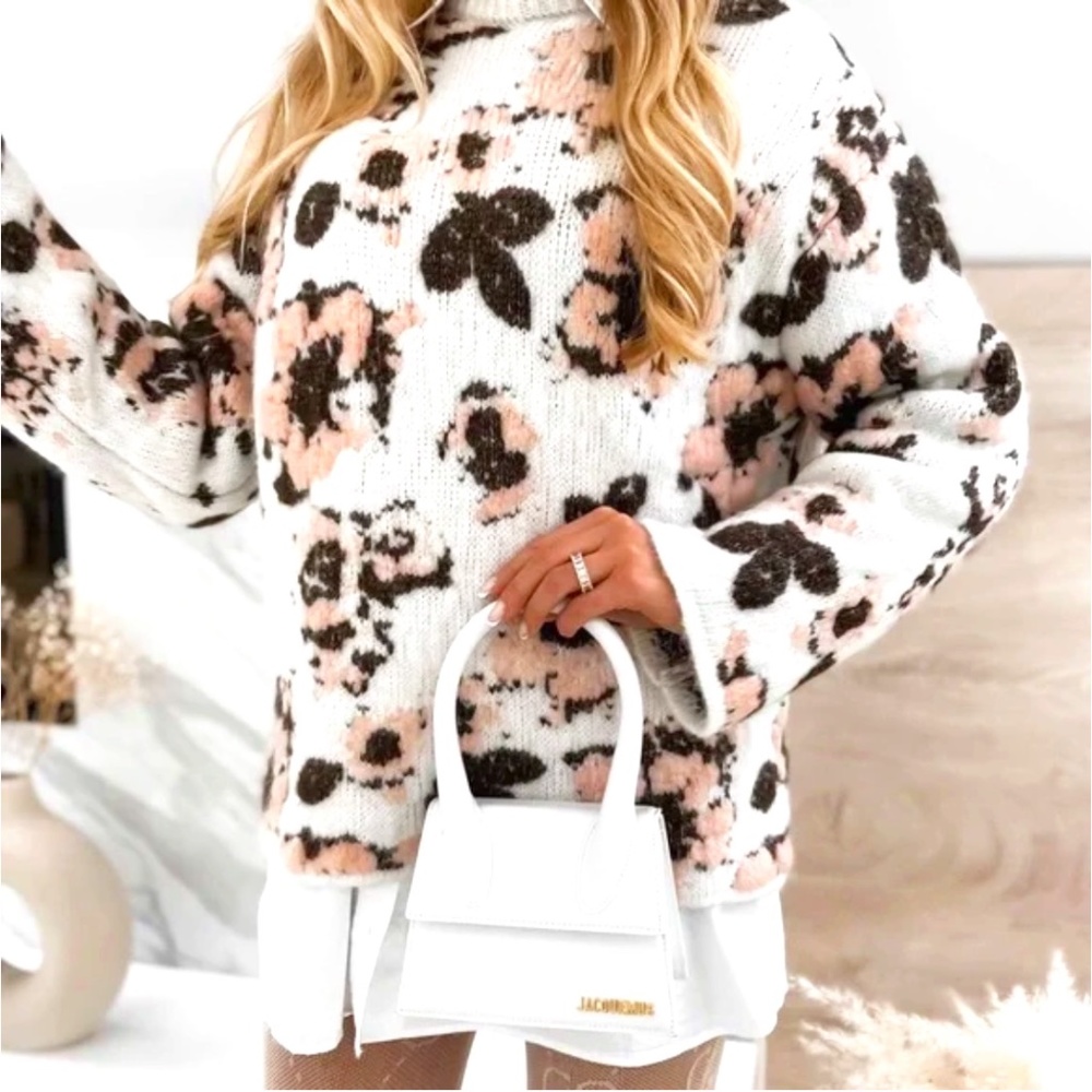 Zara Floral Jacquard Knit Sweater NWT